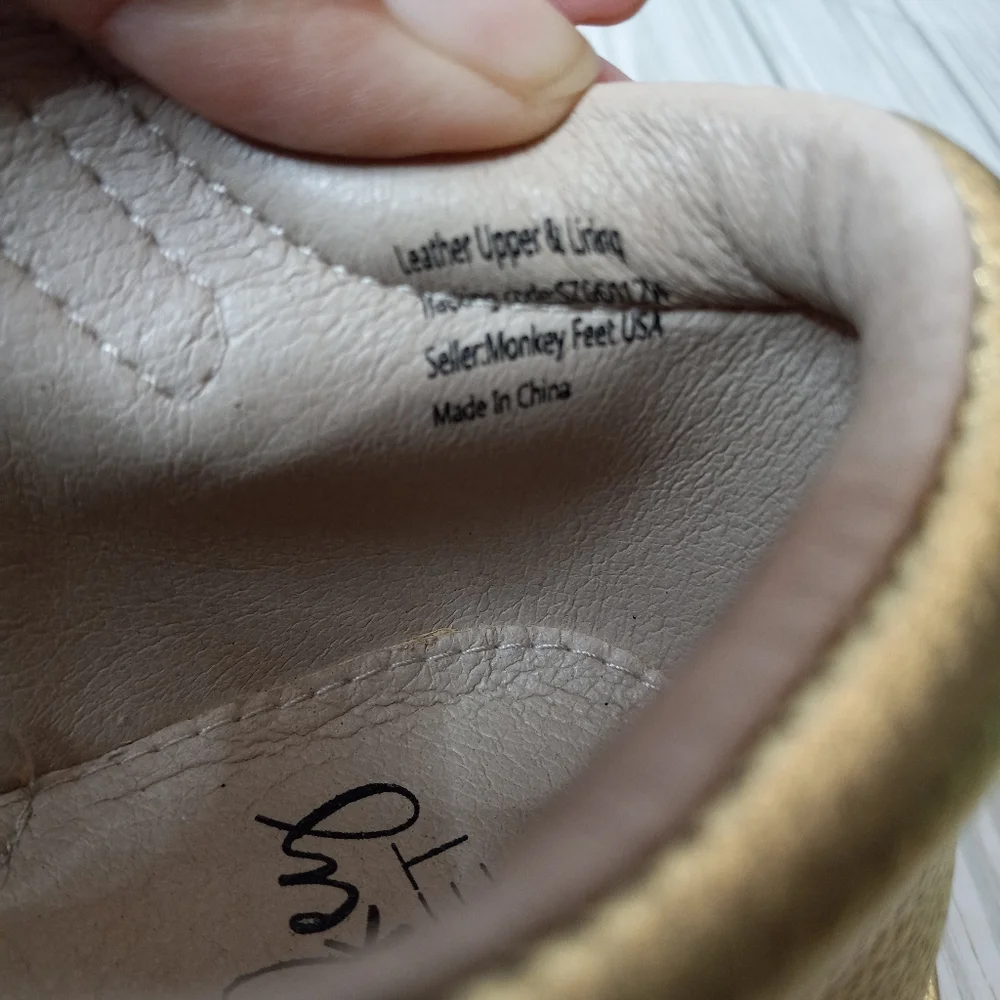 Monkey Feet Gold Metallic Leather Flat Shoes